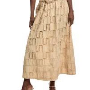 Farm Rio Women's Large Belted Waist Sand Crochet Midi Cotton Skirt